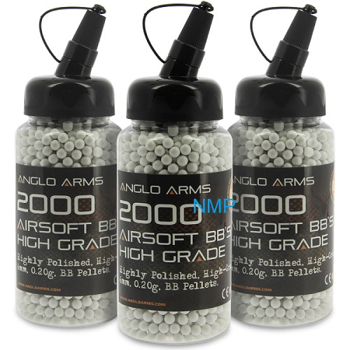 20g Anglo Arms Airsoft 6mm BB's High Grade Polished 0.20g White BB's In a tub of 2000