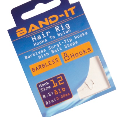 Band-it barbless hair rig hooks to nylon Size 12 ( BAN121 )