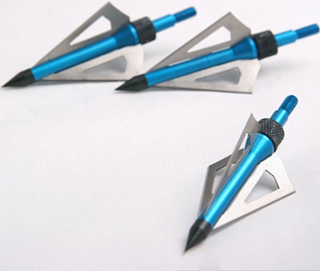 3 blades Aftershock Crossbow, Archers, hunting arrow broadheads 92 Grain ( Blue / Silver ) ( Pack of 3 ) 4036