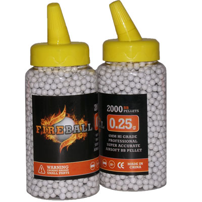 25g FireBall 6mm Airsoft BB's White Polished high grade Performance Pellets bottle of 2,000