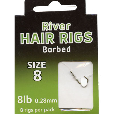 HAIR RIGS (RIVER) BARBED SIZE  8 TO 8lb line PACK of 8 rigs per pack
