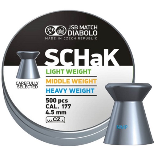 JSB Diabolo Schak Diabolo Flat Head Pellets .177 calibre 4.50mm 7.33 Grains Light Weight tin of 500 x 20 tins