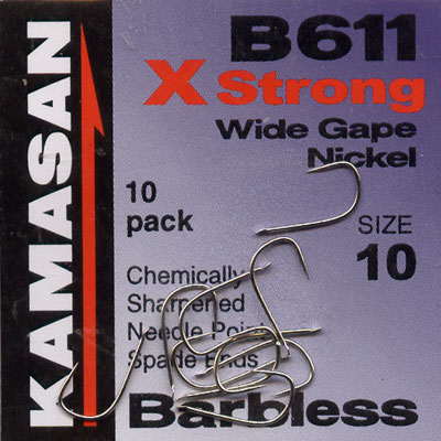 Kamasan B611 X-Strong Barbless Match Wide Gape Nickel Hook Size 10
