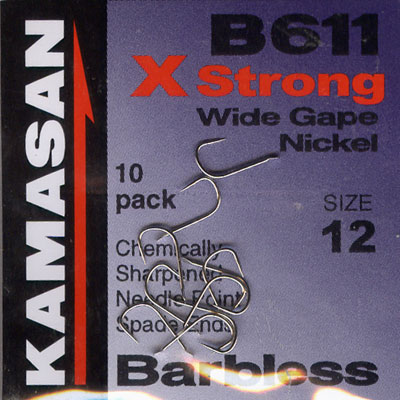 Kamasan B611 X-Strong Barbless Match Wide Gape Nickel Hook Size 12