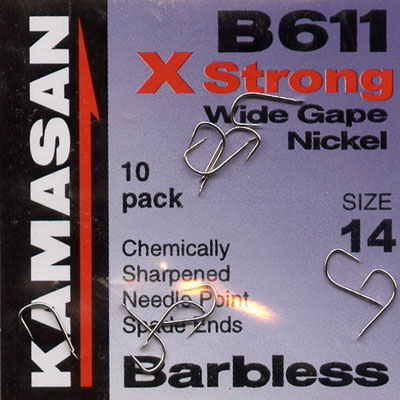 Kamasan B611 X-Strong Barbless Match Wide Gape Nickel Hook Size 14