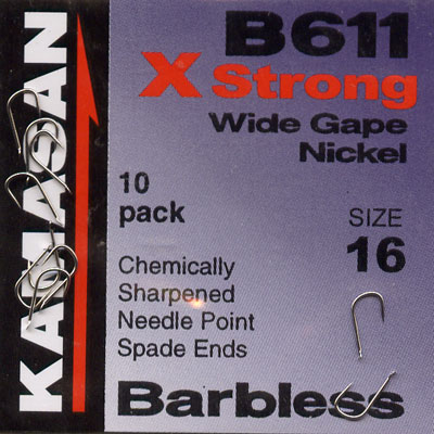 Kamasan B611 X-Strong Barbless Match Wide Gape Nickel Hook Size 16