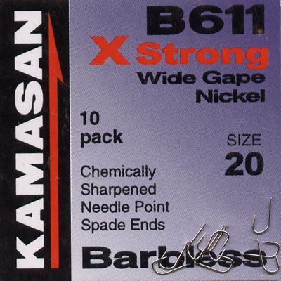 Kamasan B611 X-Strong Barbless Match Wide Gape Nickel Hook Size 20