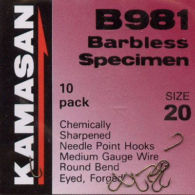 Kamasan B981 Barbless Specimen Hook Size 20