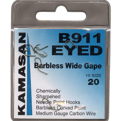 Kamasan B911 Eyed Barbless Wide Gape Course Hooks Size 20