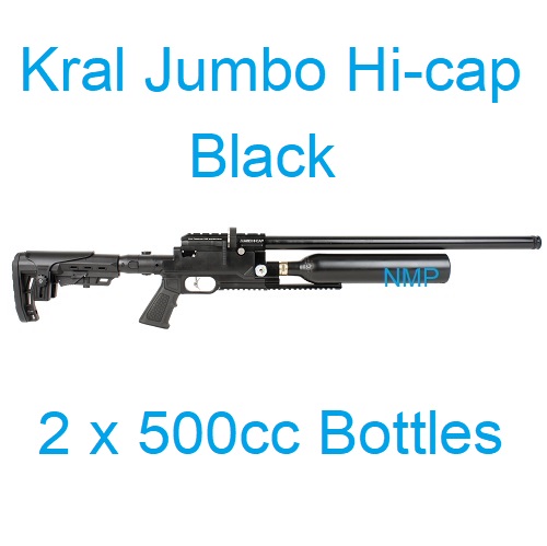 Kral Puncher Jumbo Hi-Cap Black .22 Calibre PCP Air Rifle 12 shot 2 x 500cc bottles