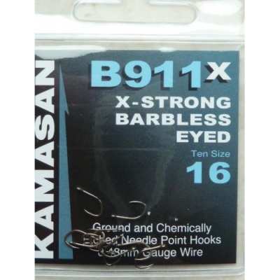 Kamasan B911x Barbless Eyed ends Hooks Size 16