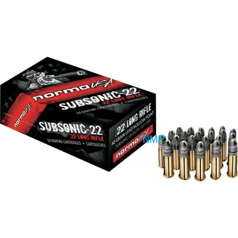 Norma USA Subsonic .22LR, 50 Rounds, Hollow Point, Rimfire Ammunition 40 Grains Per box of 50