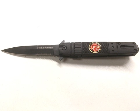7 inch Lock Knive Action Tactical Rescue Knives P-528-FBK ( Fire Fighter ) FD (Black)