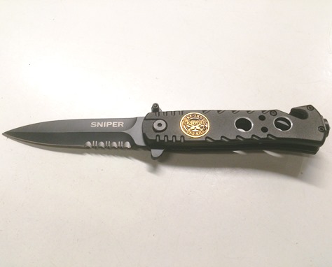 7 inch Lock Knive Action Tactical Rescue Knives P-530-B-SNP ( One Shot One Kill ) Sniper (Black)