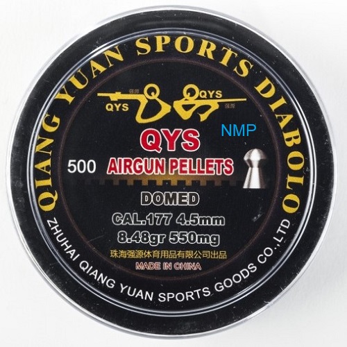 QYS FT Domed Airgun pellets .177 calibre 4.49mm 8.48 grains metal tin of 500 x 40 Light