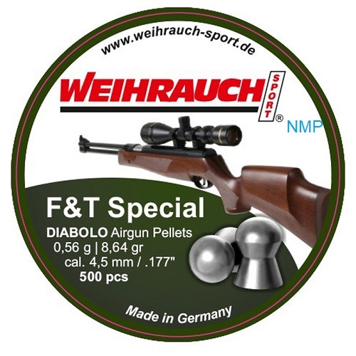 Weihrauch F&T Special .177 calibre 4.51mm 8.64 Grains tin of 500 x 10 tins