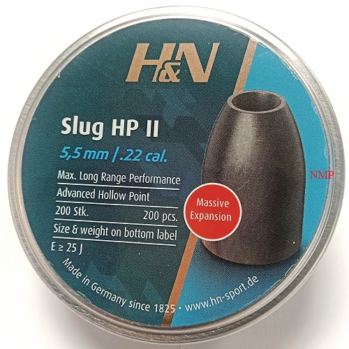H&N Slug HP ll Pellet .22 5.51mm calibre .217 25gr Hunting Air Rifle Gun Pellets 200 tin x 10 tins