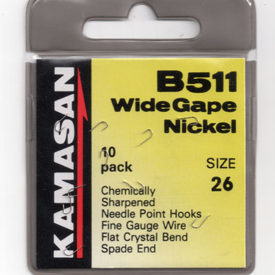 Kamasan B511 Wide Gape Spade end Nickel Hook Size 26