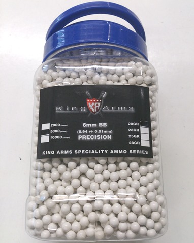 20g King Arms 6mm Airsoft BB's White Polished Pellets in Tub of 5,000 with handle