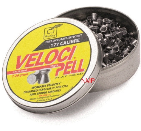 Webley VelociPell CALIBRE .177 Flat Head (500 - 7.26gr) Air Gun Pellets x 10 tins