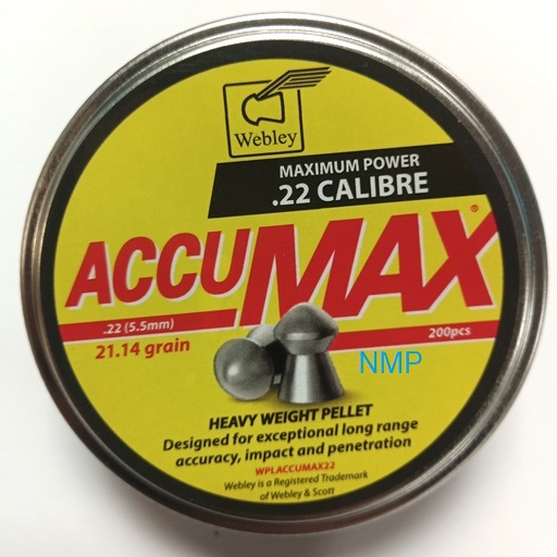 Webley AccuMAX Heavyweight Pellets 21.14 Grains Tin 200 .22 calibre